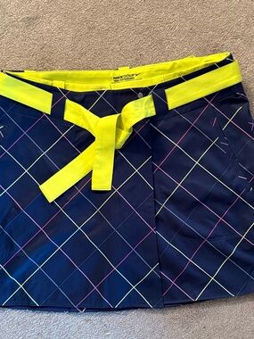 Nike Navy Skort with Neon Yellow Trim and Multicolor Plaid